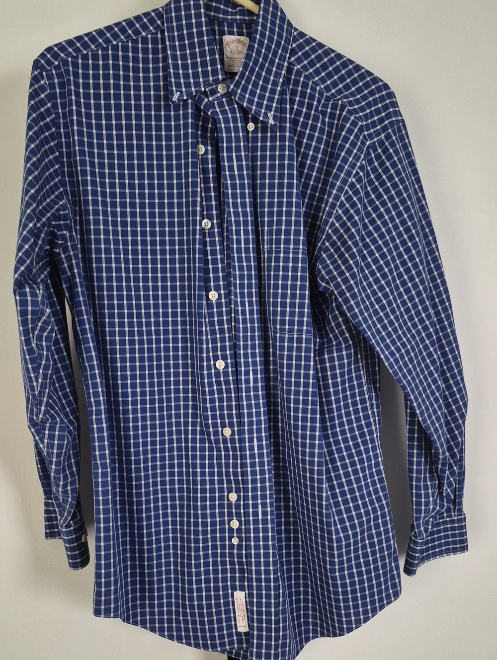 Brooks Brothers Blue and White Windowpane Button-Down Shirt